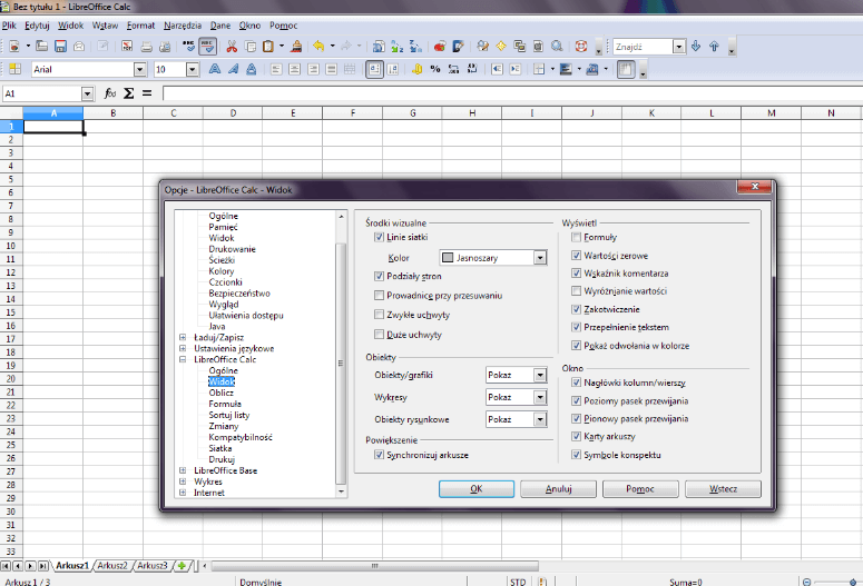 LibreOffice - okienko z opcjami programu